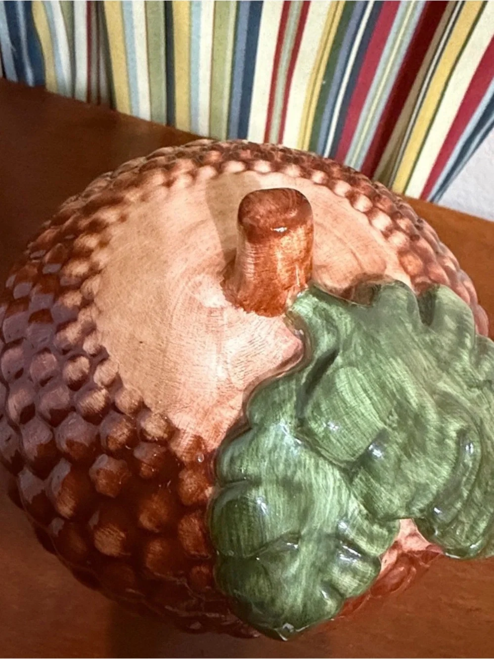 Vintage Ceramic Acorn Candy/Cookie Jar with Green Leaf Lid